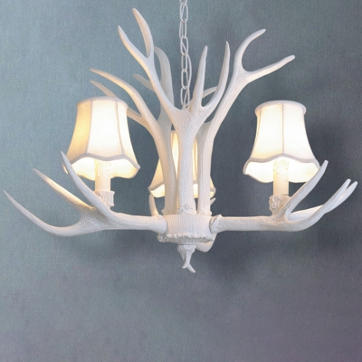 3/4/5 Heads Antler Chandelier Lodge White/Beige Resin Ceiling Suspension Lamp with/without Shade for Dining Room