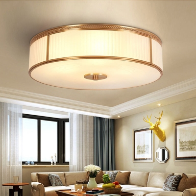 3/4-Head Drum Flush Mounted Light Minimalist Gold Opaline Glass Ceiling Fixture for Living Room