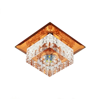 3/5w Living Room LED Ceiling Lamp Simple Tan Flushmount with Square Clear Crystal Shade, Warm/White/Multi-Color Light
