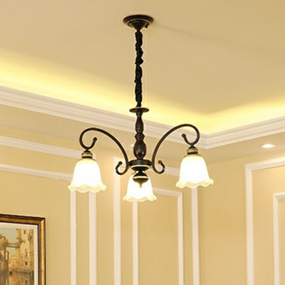 3/8/10 Bulbs White Glass Pendant Lamp Retro Black Ruffled Bedroom Ceiling Chandelier