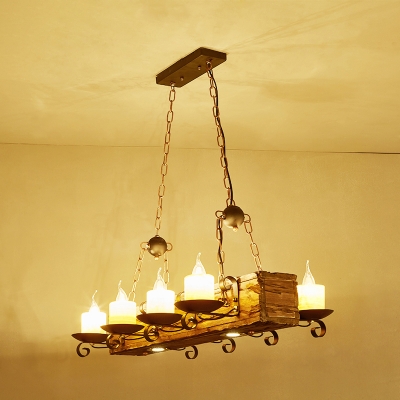 8/14/21 Heads Wood Suspension Lamp Nautical Brown Candle/Kerosene Restaurant Island Pendant