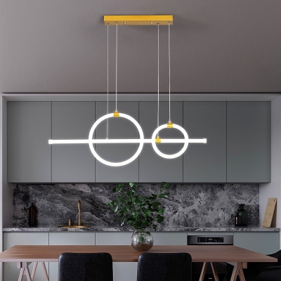 Acrylic Ring and Rod LED Pendant Lamp Modern Gold Island Ceiling Light in White/3 Color Light/Remote Control Stepless Dimming