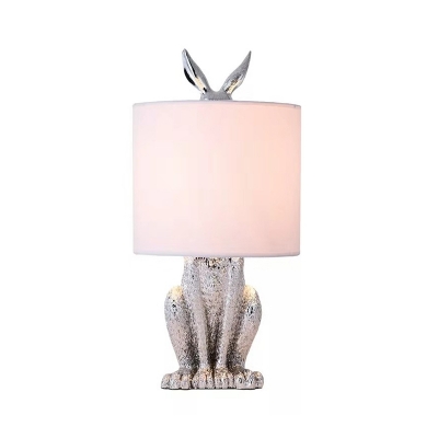Artistic Single Bulb Night Light Gold/Silver/White Masked Rabbit Table Lighting with Fabric Shade