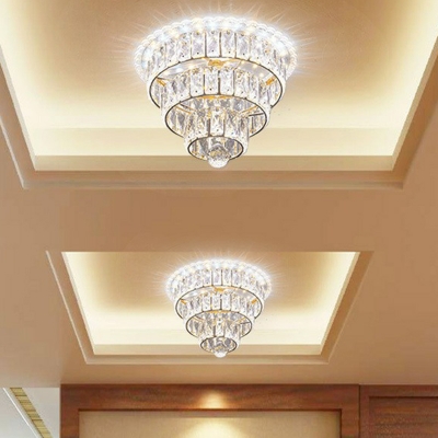 Beveled Cut Clear Crystal Layered Flush Mount Contemporary LED Flush Ceiling Light in White/Yellow Light, 8