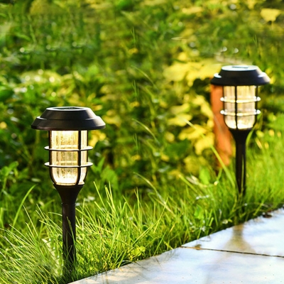 Black Cage Solar Lawn Lamp Vintage Plastic LED Stake Light Set in Warm/White Light, Pack of 1 Piece