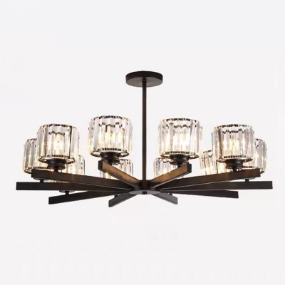 Black/Gold Radial Pendant Light Fixture Postmodern 6/8/10 Heads Crystal Chandelier for Bedroom