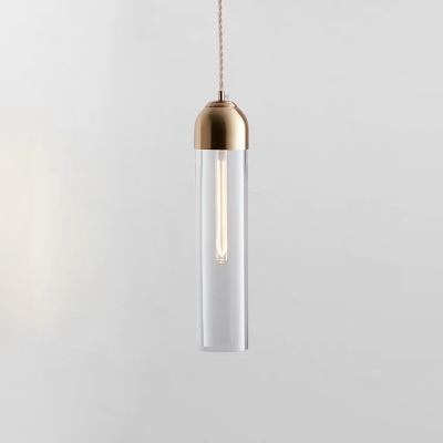 Blue/Clear/Smoke Grey Glass Tube Pendant Postmodern 1 Bulb Hanging Ceiling Light with Dome Cap for Restaurant