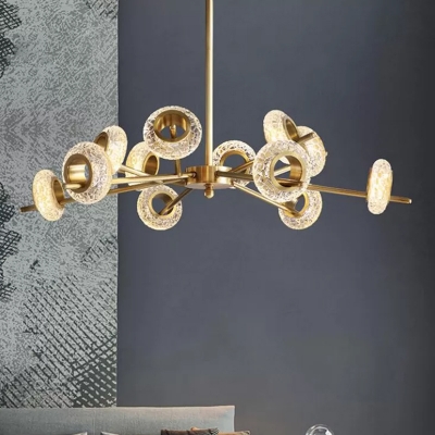 Brass Ring Chandelier Lamp Post-Modern Cut Crystal 8/12/18 Lights Living Room Ceiling Pendant Light