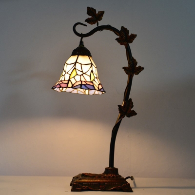 Bronze Tree Branch Table Light Rustic 1 Head Resin Night Lamp with Bowl/Bell/Scalloped Stained Glass Shade
