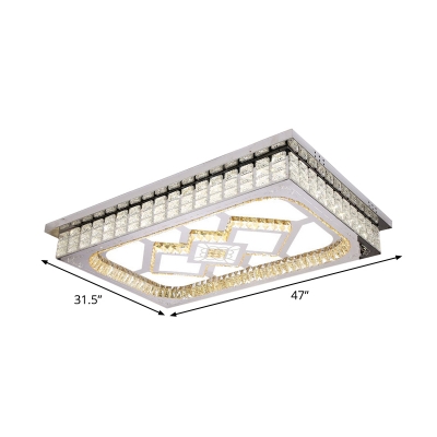 Clear Crystal Rectangular Ceiling Flush Modernism Chrome LED Flush-Mount Light Fixture with Acrylic Diffuser
