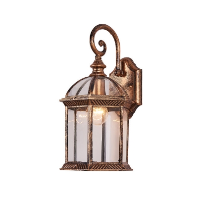 Clear Glass Birdcage Sconce Lamp Farmhouse 1-Light Courtyard Wall Mounted Light in Bronze/Black