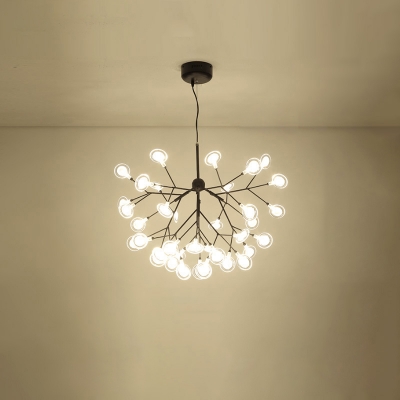 Designer Firefly Down Lighting Pendant Acrylic 15/45/72-Light Dining Room Chandelier Lamp in Black/Gold