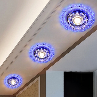 Flower Foyer LED Flush Mount Clear Crystal Modern Ceiling Mount Light Fixture in Blue/Purple/Multi-Color Light