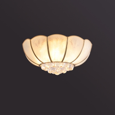 Frosted Glass Flower Flush Mount Light Traditional 4/6-Bulb Bedroom Ceiling Fixture in Brass with Crystal Orb, 19.5