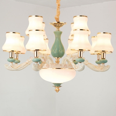 Frosted Glass Mint Green and White Drop Lamp Flared 3/6/8 Lights Traditional Hanging Chandelier