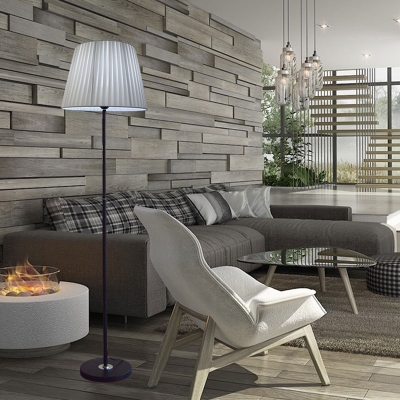 Gathered Fabric Empire Shade Floor Light Simplicity Single Living Room Reading Floor Lamp in Grey/White/Black