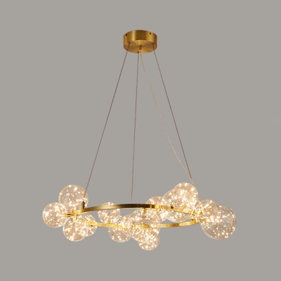 Gold Bubble LED Pendant Chandelier Postmodern 9/15-Light Clear Glass Starry Ceiling Hang Lamp in Natural/3 Color Light
