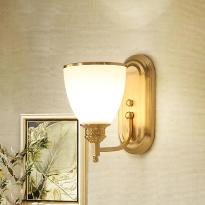 Gold Single-Bulb Wall Sconce Minimalist Milky Glass Bell Wall Mounted Light for Bedroom