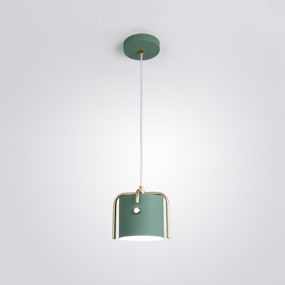 Grey/White/Green Bucket Ceiling Pendant Nordic 1 Bulb Metal Suspension Light with Cross Top Decor