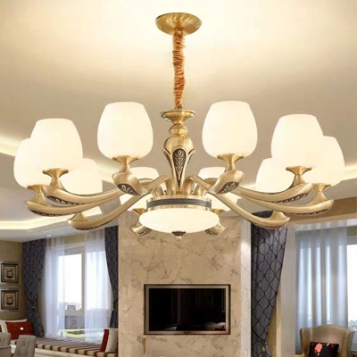 Hand-Blown White Glass Bud Pendant Light Vintage 8/10/15 Bulbs Living Room Ceiling Chandelier in Brass