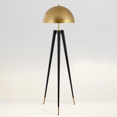 Hemispherical Bedside Floor Light Metal 1 Bulb Postmodern 3-Leg Standing Lamp in Black-Brass