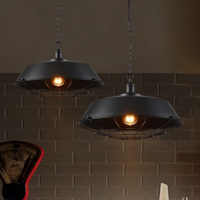 Iron Barn Pendant Ceiling Light Industrial 1-Light Restaurant Small/Large Hanging Light with Cage Bottom in Black/Brass