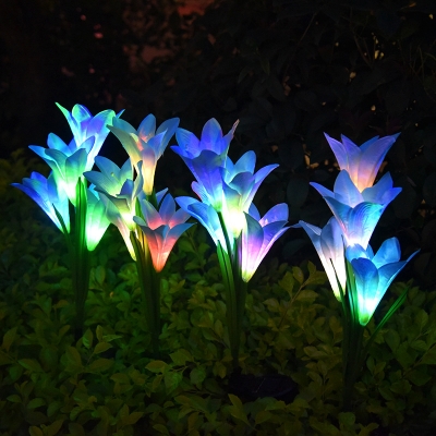 Lily Flower Solar Stake Light Art Deco Fabric White/Red/Pink LED Landscape Lamp in White/Multicolored Light, 2 Pieces