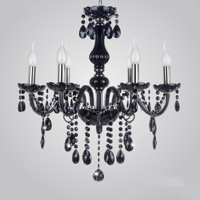 Majestic and Bold 6-Light Black Strands of Crystal Bobeche and Pendants Chandelier