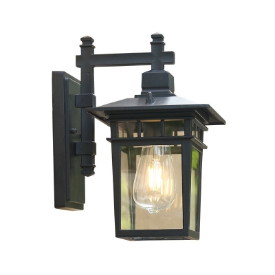 Matte Black 1 Bulb Wall Sconce Vintage Clear Glass Rectangular Wall Mounted Light