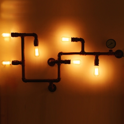 Maze Design Piping Bedroom Wall Lamp Industrial Iron 5/6 Heads Bronze Finish Wall Lighting Ideas