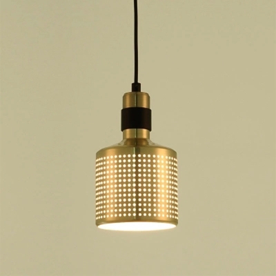 Punched Shade Bedside Pendulum Light Metal 1 Bulb Postmodern Hanging Pendant in Black/White and Brass