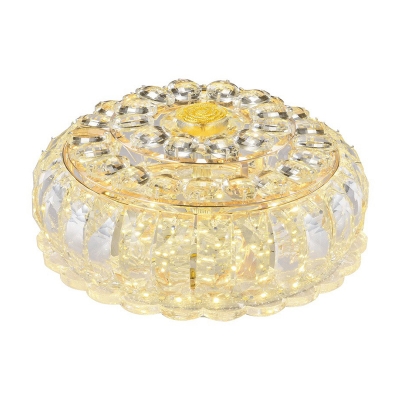 Round Clear Crystal Flush Mount Fixture Minimalist Rose Gold LED Ceiling Light in Yellow/White Light/Third Gear