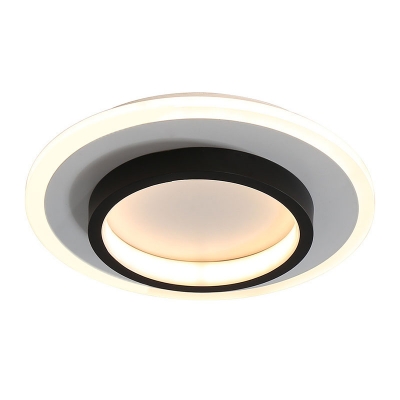 Round/Square Small LED Flush Light Nordic Metal Black and White Ceiling Mount Lamp for Corridor, Warm/White Light