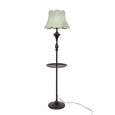 Scalloped Fabric Standing Floor Light Vintage 1-Light Living Room Floor Lamp in White/Green/Flaxen with/without Tray