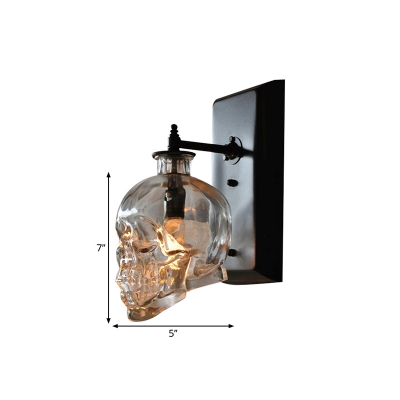Skull Shaped Wall Light Fixture Decorative Clear Glass Single Black Wall Sconce Lighting