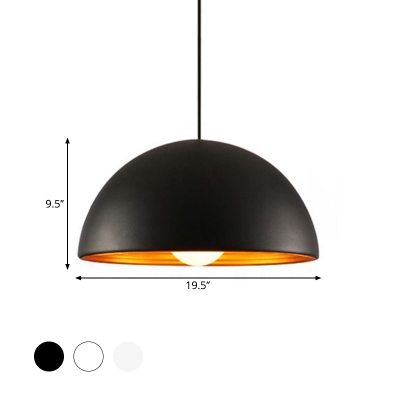 Small/Large Dome Restaurant Drop Pendant Loft Style Metal 1 Head White-Gold/Black-Gold/White-Silver Hanging Ceiling Light