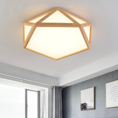 Small/Medium/Large Geometric Flushmount Nordic Style Acrylic LED Wood Ceiling Light in Warm/White/3 Color Light