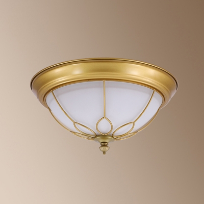 Small/Medium/Large Gold LED Ceiling Lamp Traditional Milk Glass Dome Flush Light with Floral Guard, Warm/White Light/Third Gear