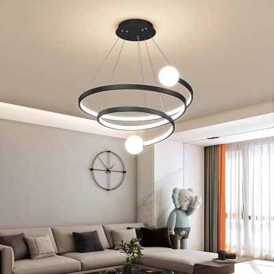 Spiral Small/Medium/Large LED Pendant Lamp Simplicity Metal Black/White/Gold Chandelier in White/3 Color Light/Remote Control Stepless Dimming