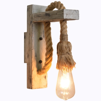 Washed Wood Grey Wall Lighting Right Angle 1-Light Rustic Wall Mounted Lamp with Rope Arm