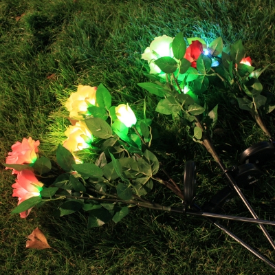 White/Red/Pink Rose Solar Stake Light Countryside Plastic LED Ground Lighting for Patio, 1 Pc