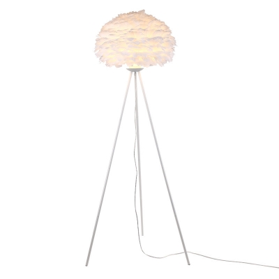 White Tripod Floor Lamp with Feather Shade