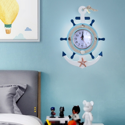 Wood Anchor/Rudder Wall Sconce Kids Style White/Blue LED Flush Mount Wall Light in Warm/White/3 Color Light