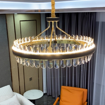 1/2/3-Tier K9 Crystal Pendant Chandelier Postmodern Gold and Black LED Ceiling Light for Living Room