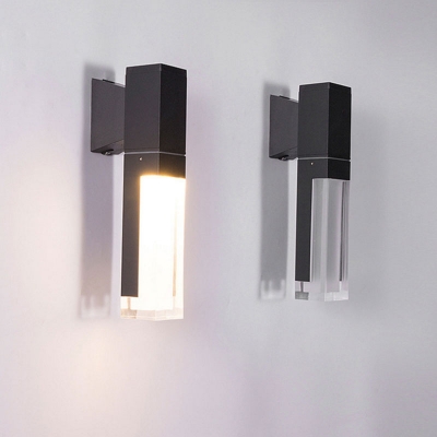 1/2-Bulb Corridor LED Wall Lighting Modern Black Sconce Lamp with Rectangle Acrylic Shade, Warm/White Light