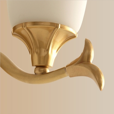 1/2-Light White Glass Sconce Lighting Traditional Gold Finish Bell Shaped Bedroom Wall Mount Lamp