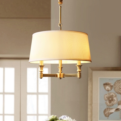 3 Lights Candle Chandelier Pendant Rustic Gold Metal Hanging Pendant with Tapered Fabric Shade