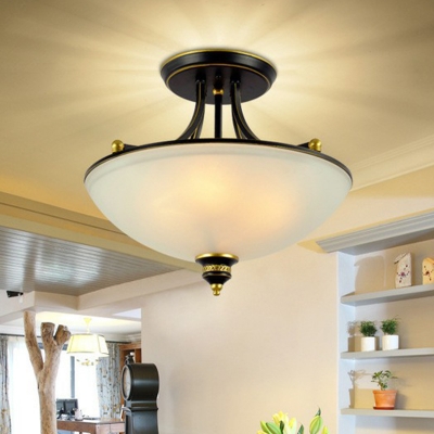 4 Lights Close to Ceiling Lighting Simplicity Bowl Opal Glass Semi Flush Mount in Black/Gold