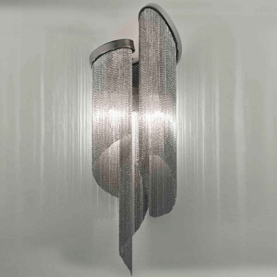 Aluminum Tassel Chain Wall Sconce Modern 2-Light Black Wall Mount Lamp for Living Room