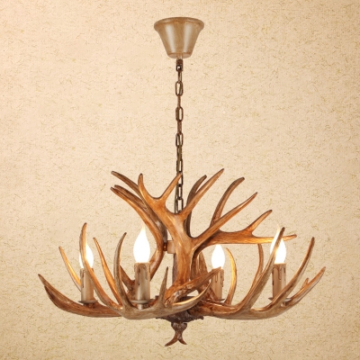 Antler Living Room Hanging Lamp Rural Resin 4/15/18 Bulbs White/Brown Pendant Chandelier